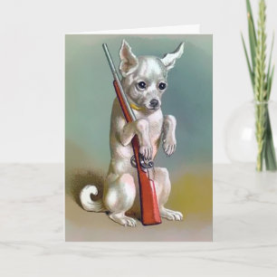 Festividades Cartão de Natal Cachorro Antigo com Arma