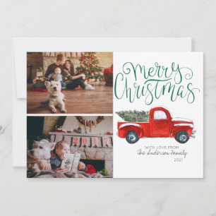 Festividades Cartão de Natal - Caminhão Vermelho Vintage