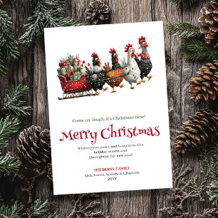 Festividades Cartão de Natal caprichoso com galinhas festivas