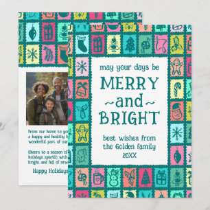 Festividades Cartão de Natal Caprichoso Grid Cute Personalizado