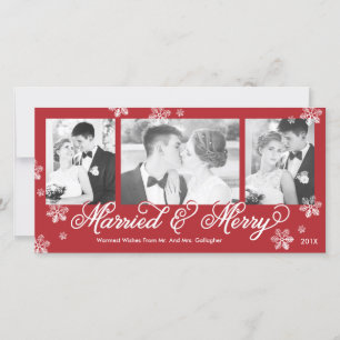 Festividades Cartão de Natal Casados e Felizes com 3 Fotos Snow