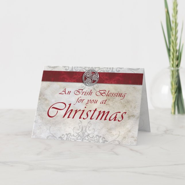 Festividades Cartão de Natal Celtic Knot Triskelion Vermelho e  (Frente)