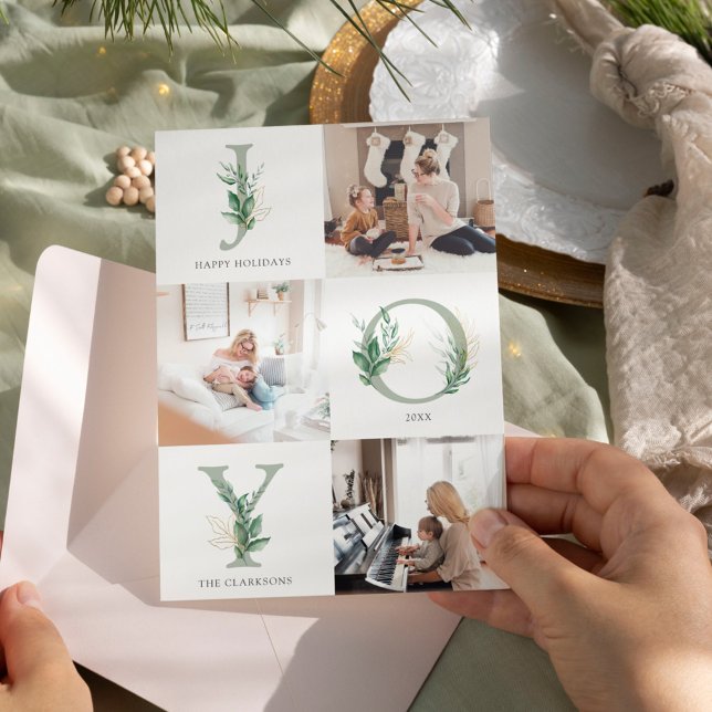 Festividades Cartão de Natal Chato Floral de Aquarela JOY (Criador carregado)