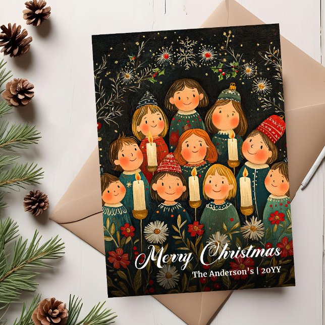 Festividades Cartão de Natal Chic Old Fashioned (Chic Old Fashioned Christmas Carols Holiday Card)