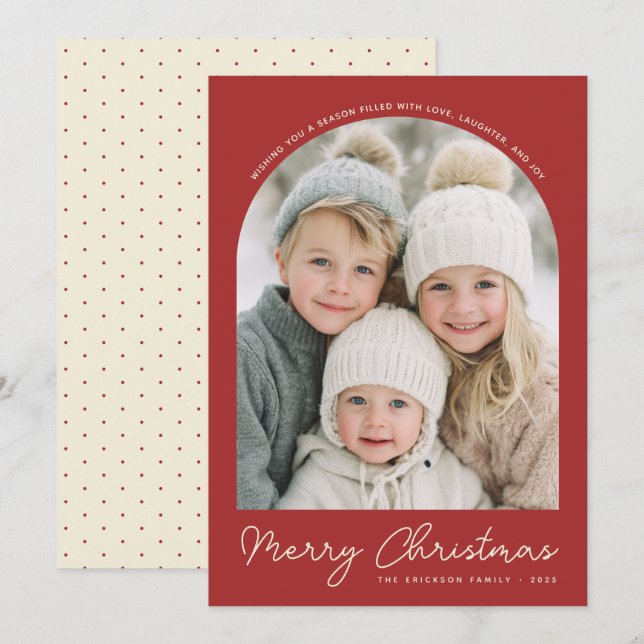 Festividades Cartão de Natal Clássico com Arco de Foto (Frente/Verso)