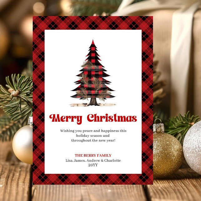 Festividades Cartão de Natal Clássico com Xadrez de Búfalo (Classic Buffalo Plaid Christmas Greeting Card)