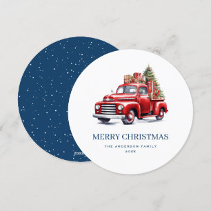 Festividades Cartão de Natal Clássico Red Truck Azul Merry