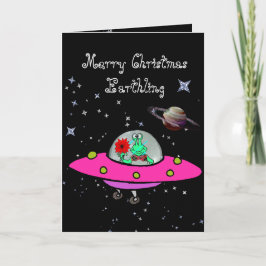 Festividades Cartão de Natal com Alienígena em nave espacial e