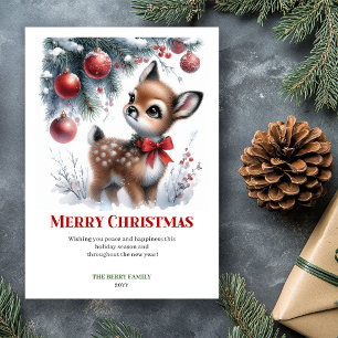 Festividades Cartão de Natal com cervo bebê editável em aquarel