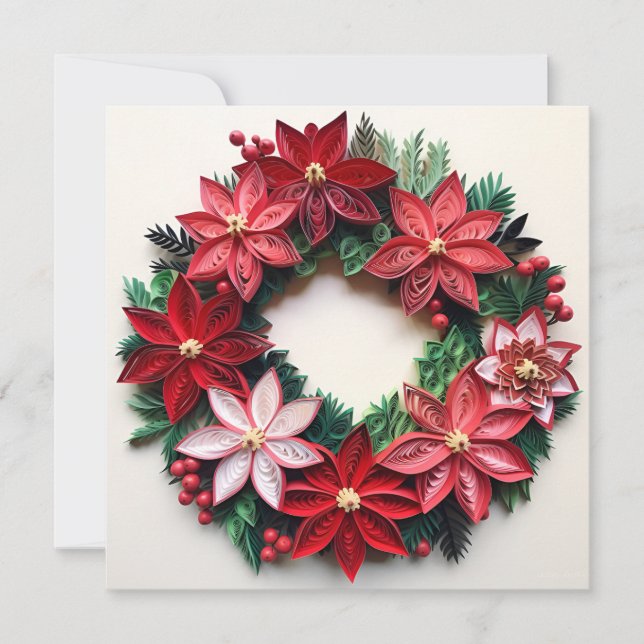 Festividades cartão de Natal com coroa de Natal e pena (Frente)