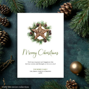 Festividades Cartão de Natal com Coroa de Pinheiro em Aquarela