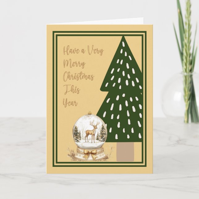 Festividades Cartão de Natal com Deer Globe e Árvore (Frente)