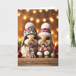 Festividades Cartão de Natal com dois coelhos