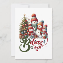 Cartão de Natal com família de boneco de neve fofo