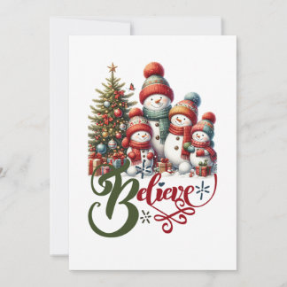 Festividades Cartão de Natal com família de boneco de neve fofo