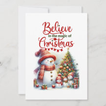 Cartão de Natal com família de boneco de neve fofo