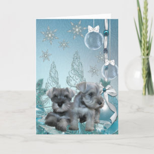 Festividades Cartão de Natal com Filhotes de Schnauzer