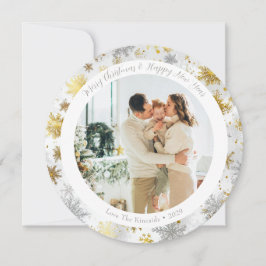 Festividades Cartão de Natal com Floco de Neve e Dourado redond