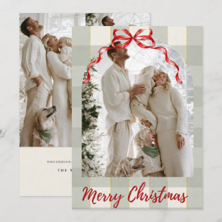 Festividades cartão de Natal com foto da família com fita de gi