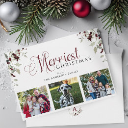 Festividades Cartão de Natal com Foto da Família em Aquarela co
