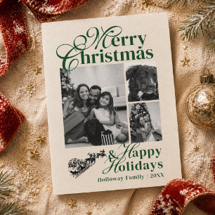 Festividades Cartão de Natal com Foto da Família em Letra Elega