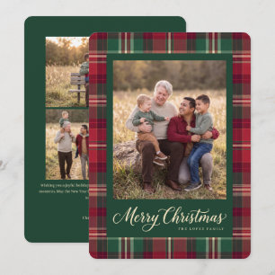 Festividades Cartão de Natal com Foto da Família em Tartan Feli