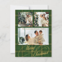 Cartão de Natal com Foto da Família em Xadrez Verd