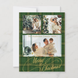 Festividades Cartão de Natal com Foto da Família em Xadrez Verd