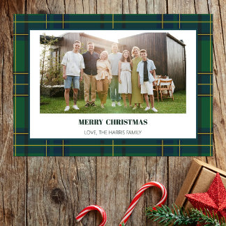 Festividades Cartão de Natal com Foto da Família em Xadrez Verd