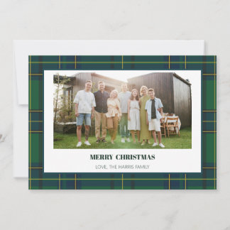 Festividades Cartão de Natal com Foto da Família em Xadrez Verd