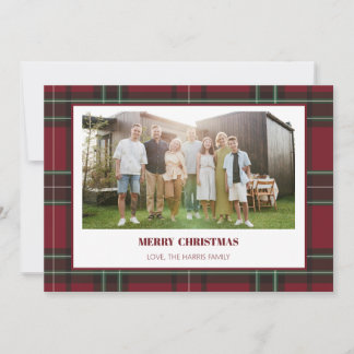 Festividades Cartão de Natal com Foto da Família em Xadrez Verm
