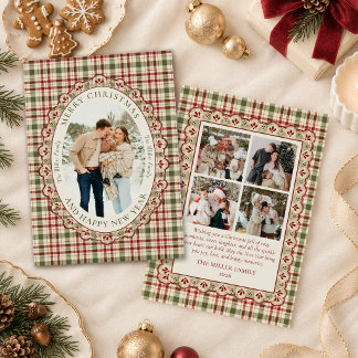Festividades Cartão de Natal com Foto da Família Plaid Vintage