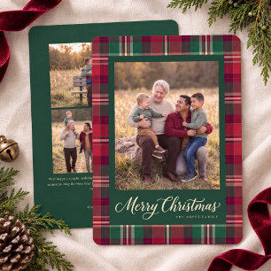 Festividades Cartão de Natal com Foto da Família Tartan Feliz N