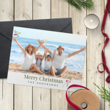 Cartão de Natal com Foto da Família Verde Moderna