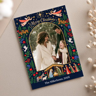 Festividades Cartão de Natal com Foto da Natividade Religiosa 1
