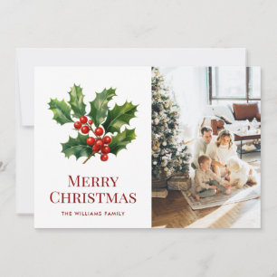 Festividades Cartão de Natal com Foto de Azevinho Vermelho em A