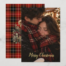 Cartão de Natal com Foto de Casal em Xadrez Vermel