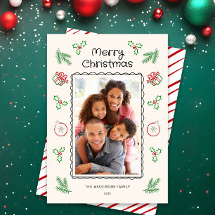 Festividades Cartão de Natal com Foto de Doodles de Natal Adorá