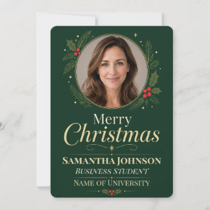 Festividades Cartão de Natal com Foto de Estudante Universitári