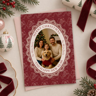 Festividades Cartão de Natal com Foto de Família Antiga