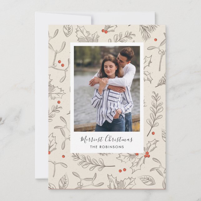 Festividades Cartão de Natal com Foto de Férias em Estilo Cláss (Frente)