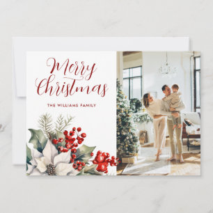 Festividades Cartão de Natal com Foto de Folhas Vermelhas de Po
