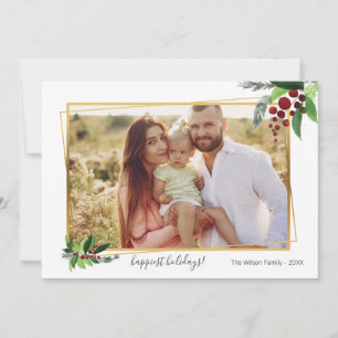 Festividades Cartão de Natal com Foto de Galhos de Azevinho