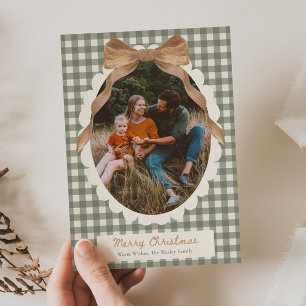 Festividades Cartão de Natal com Foto de Laço Xadrez Country