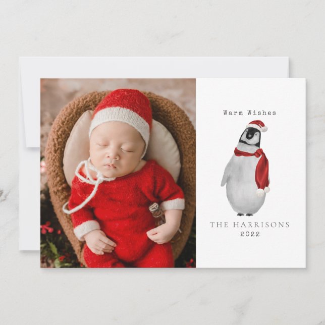 Festividades Cartão de Natal com Foto de Pinguim Bebê (Frente)