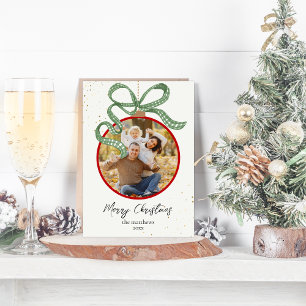 Festividades Cartão de Natal com Foto e Fita Verde Elegante