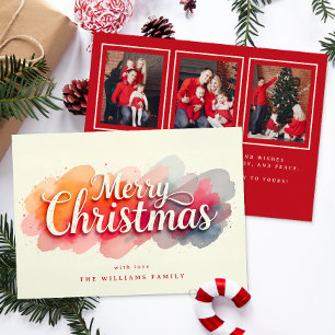 Festividades Cartão de Natal com Foto e Letra Watercolor 3