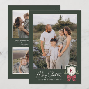 Festividades Cartão de Natal com Foto e Monograma Crest Striped