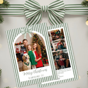 Festividades Cartão de Natal com Foto em Arco com Listras Verde