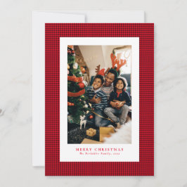 Festividades Cartão de Natal com foto em padrão xadrez escocês